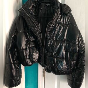 Boohoo Cropped Black Puffer Coat